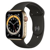 Apple Watch Series 6 (Cellular) 44mm Gold S Steel Black Band -As New(Refurbished
